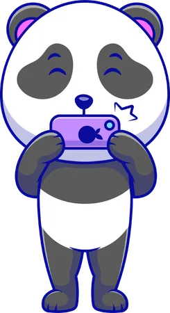 Panda macht Fotos mit einem Telefon  Illustration