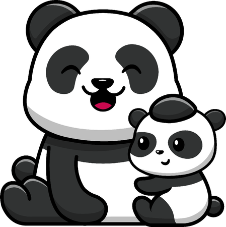 Madre panda con panda bebé  Ilustración