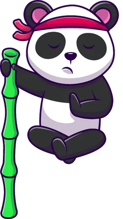 Panda meditando com bambu  Ilustração