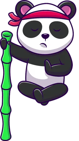 Panda méditant avec du bambou  Illustration