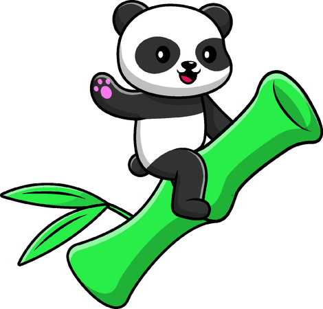 Panda montando bambú  Ilustración