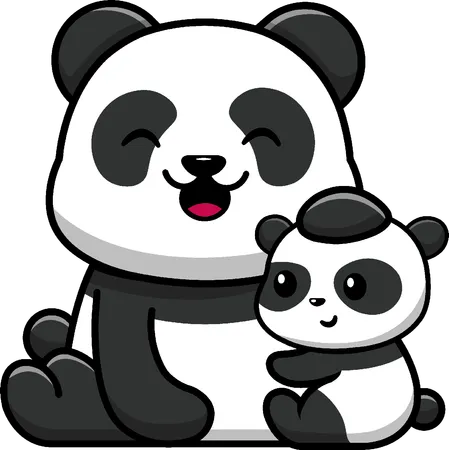 Panda Mother With Baby Panda  Illustration