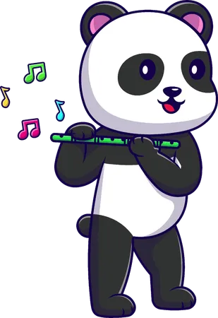 Panda Playing Bamboo Flute  Illustration