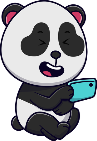 Panda Playing Smartphone  Illustration