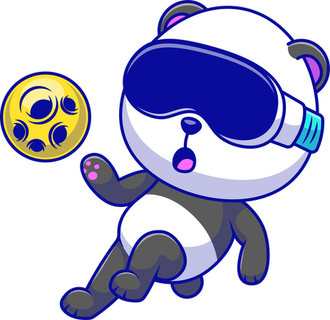 Panda portant des lunettes VR touchant une lune  Illustration