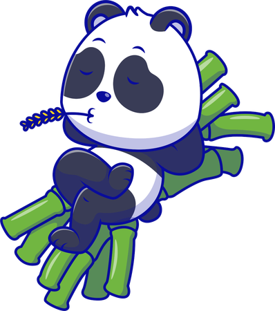 Panda Relaxing On Bamboos  Illustration