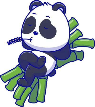 Panda Relaxing On Bamboos  Illustration