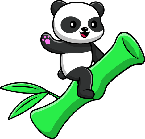 Panda Riding Bamboo  일러스트레이션
