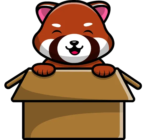 Panda rojo en caja  Ilustración