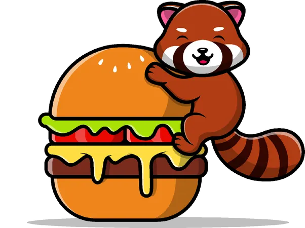 Panda rojo en hamburguesa  Ilustración