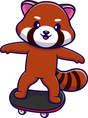 Panda rojo jugando patineta  Ilustración