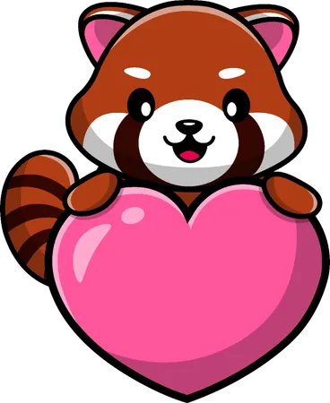 Panda rojo sosteniendo el corazón  Ilustración