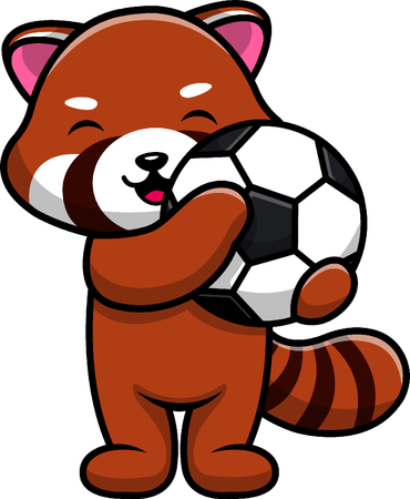 Panda rojo sosteniendo un balón de fútbol  Ilustración