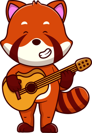 Panda rojo tocando la guitarra  Ilustración