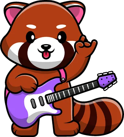 Panda rojo tocando la guitarra eléctrica  Ilustración