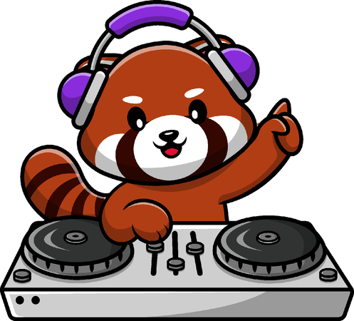 Red Panda tocando música de DJ con auriculares  Ilustración