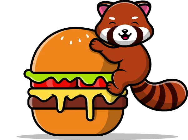 Panda roux sur hamburger  Illustration