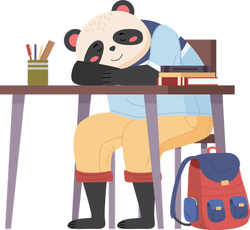 Panda schoolboy sleeping in class  Illustration