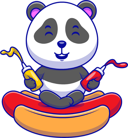 Panda Seduto Su Un Hot Dog  Illustration