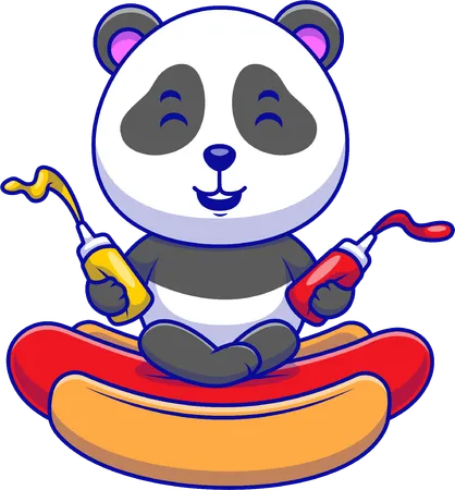 Panda Sitting On A Hotdog  Illustration