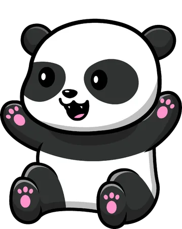 Panda Sitting With Waving Hand  일러스트레이션