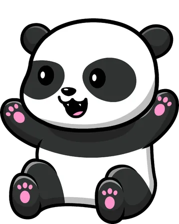 Panda Sitting With Waving Hand  Illustration