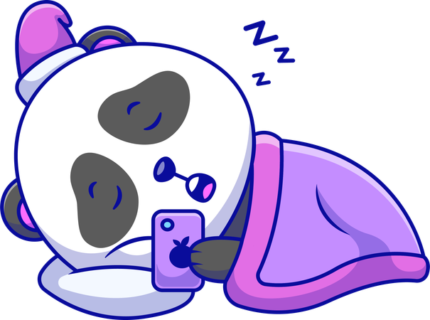 Panda Sleeping While Playing a Phone  Illustration