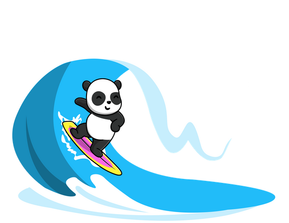 Panda surfant dans la mer  Illustration