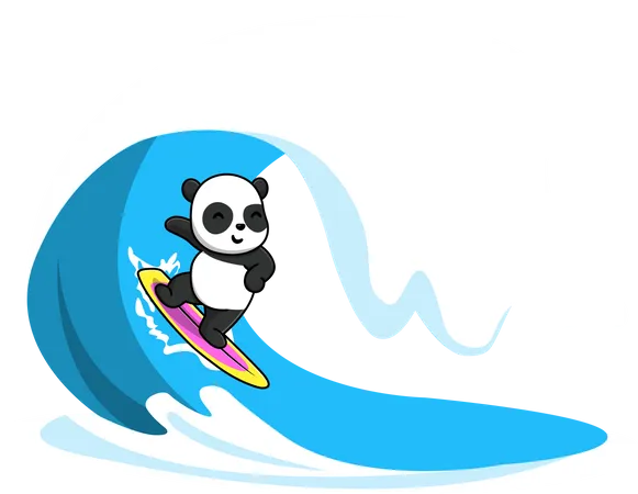 Panda Surfing In The Sea Illustration