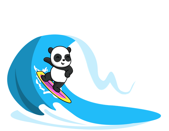 Panda Surfing In The Sea  Illustration