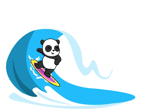 Panda Surfing In The Sea  Illustration