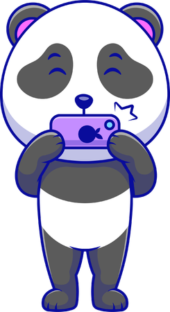 Panda tomando fotografías con un teléfono  Ilustración