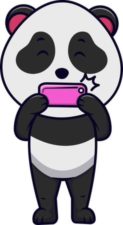Panda tomándose un selfie con un teléfono inteligente  Illustration