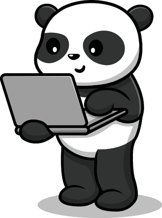 Panda travaillant sur un ordinateur portable  Illustration