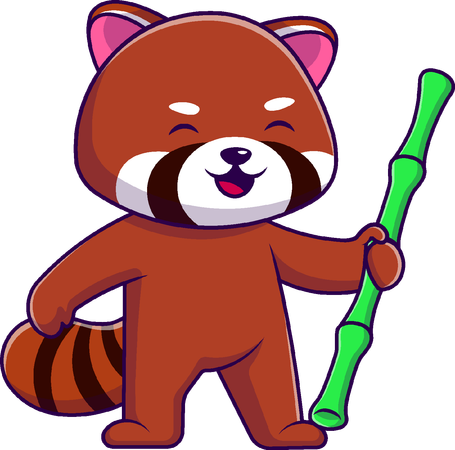 Panda Vermelho Segurando Bambu  Ilustração
