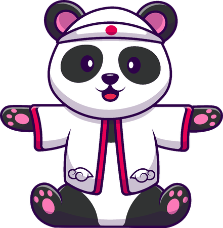 Panda Wearing Japanese Costume  Illustration