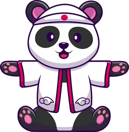Panda Wearing Japanese Costume  Illustration
