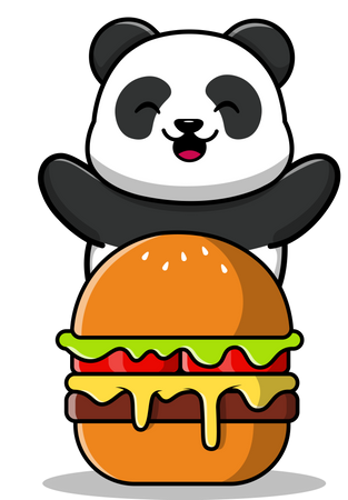 Panda With Burger Illustration