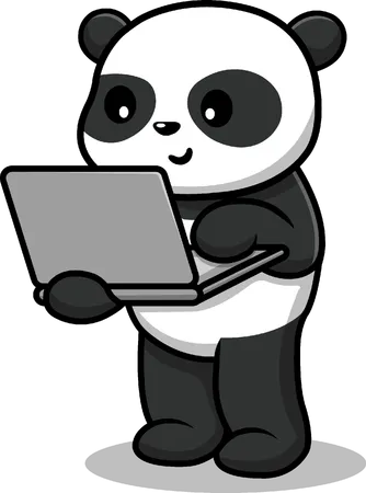 Panda Working On Laptop  일러스트레이션