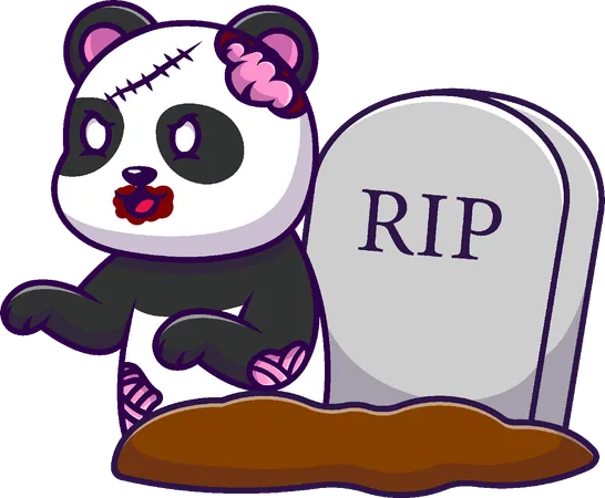 Panda Zombie From Grave  Illustration