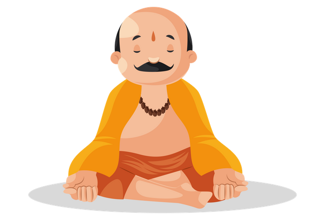 Pandit indio haciendo meditación  Ilustración