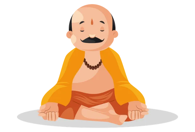 Pandit indio haciendo meditación  Ilustración