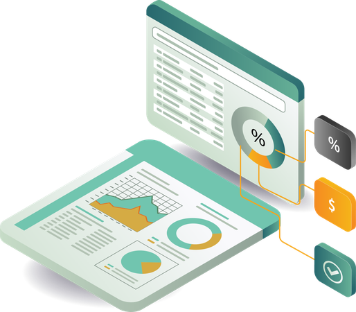 Panel de análisis de datos de porcentajes financieros  Ilustración