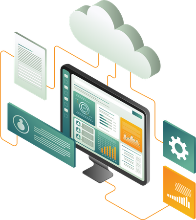 Panel de control informático para tecnología de análisis de datos de servidores en la nube  Ilustración