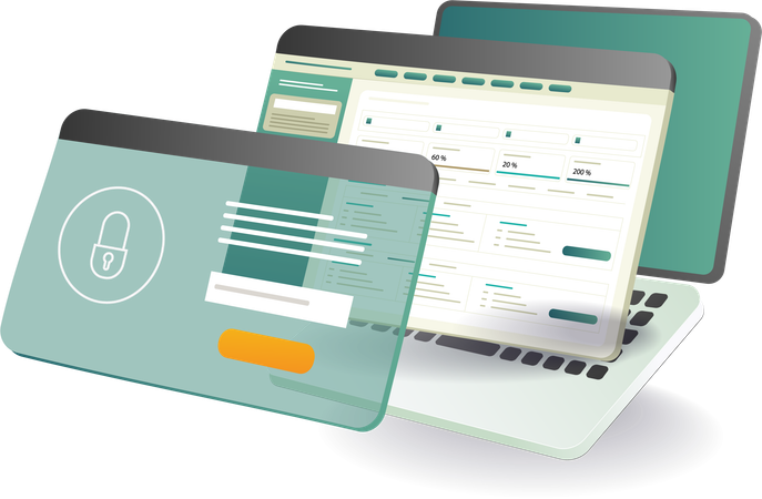 Panel de control para analizar datos de seguridad de contraseñas de cuentas  Ilustración