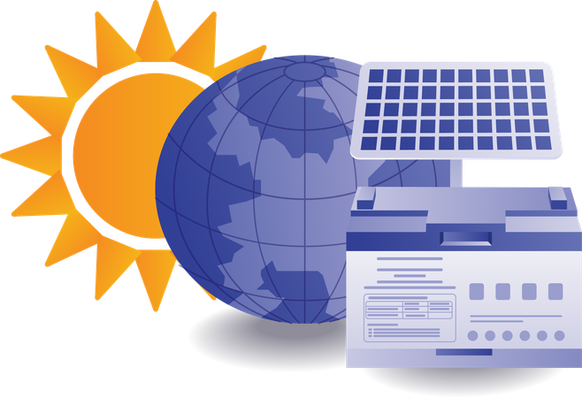 Panel solar de energía ecológica y ecológica con batería de almacenamiento.  Ilustración