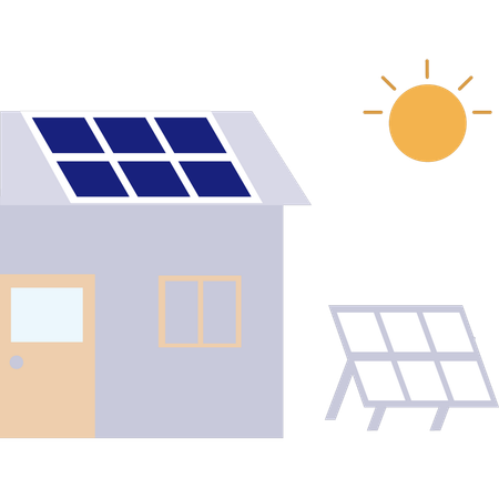 El panel solar está en el techo de la casa.  Ilustración