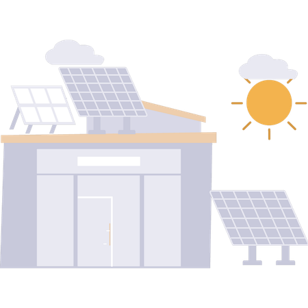 El panel solar está instalado en el techo de la casa.  Ilustración