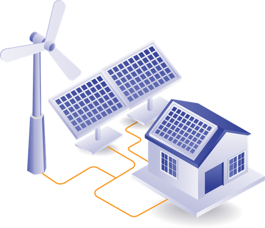 La energía de los paneles solares se utiliza en el trabajo doméstico.  Ilustración