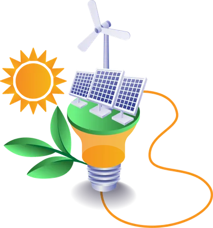 La energía de los paneles solares se utiliza en el trabajo doméstico.  Ilustración